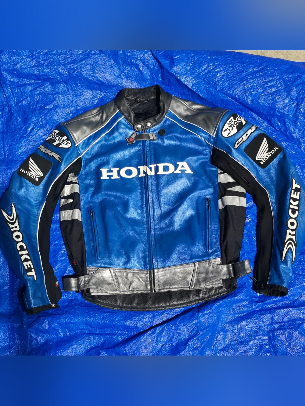 Blue Genuine Joe Rocket Leather Honda Motorcycle Riding jacket Size 42